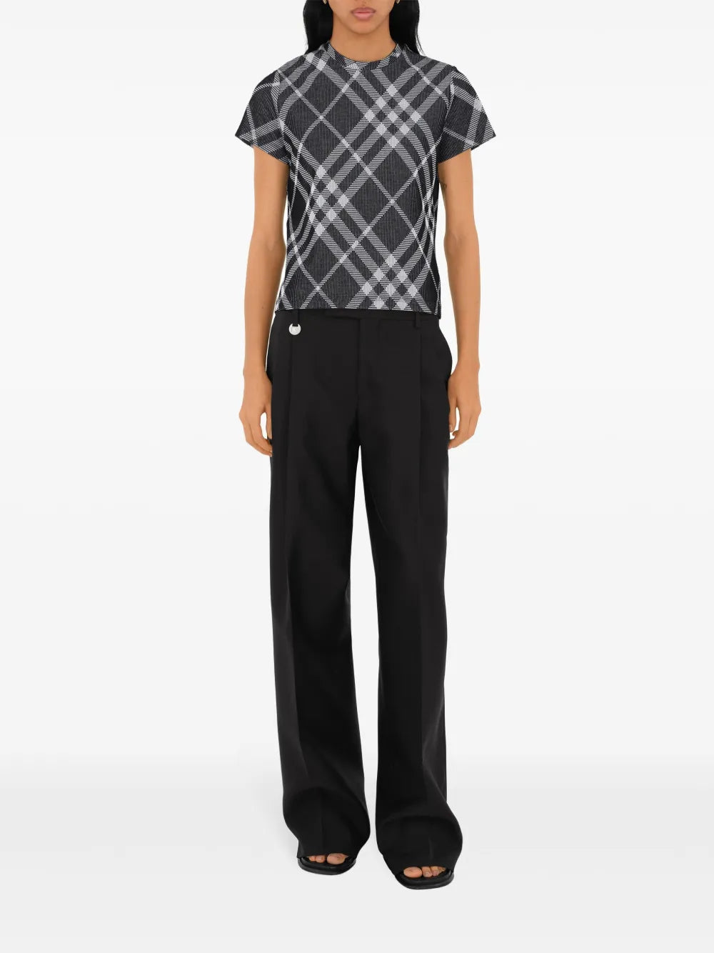 Check Stretch Cotton-Blend T-Shirt