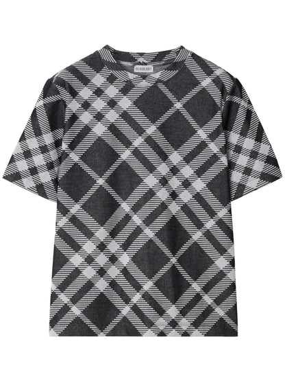 Check Stretch Cotton-Blend T-Shirt