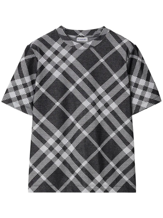 Check Stretch Cotton-Blend T-Shirt