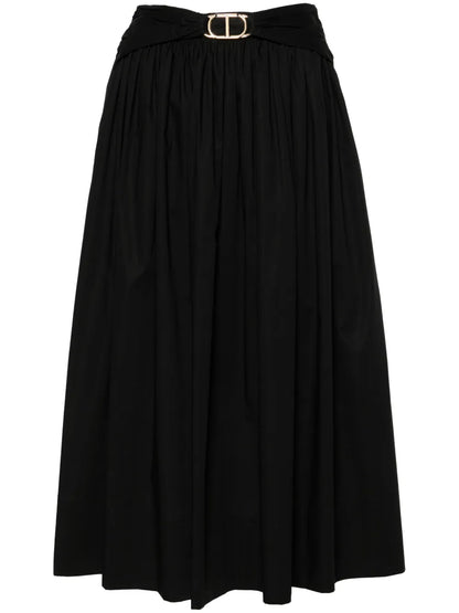 Belted Flared Midi Skirt