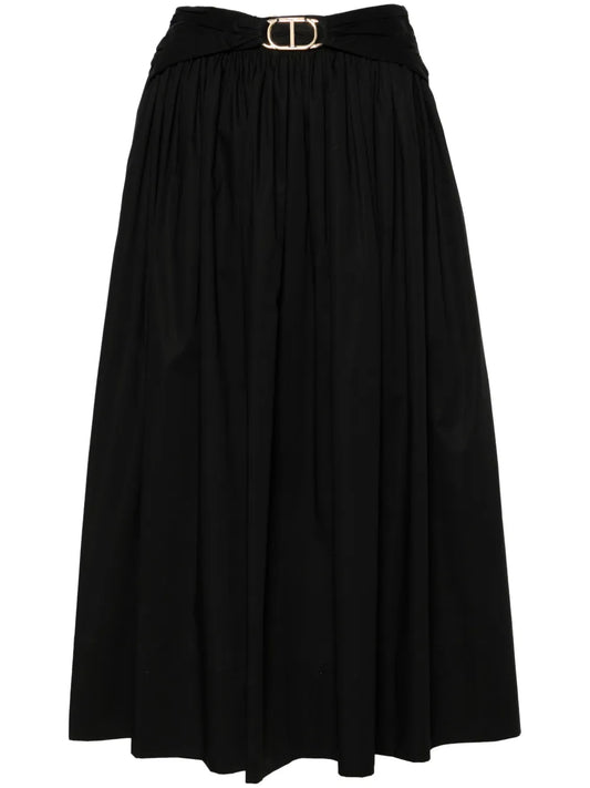 Belted Flared Midi Skirt