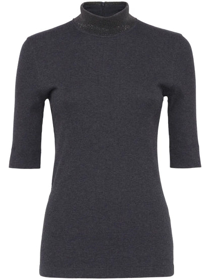 High-Neck Ribbed T-Shirt