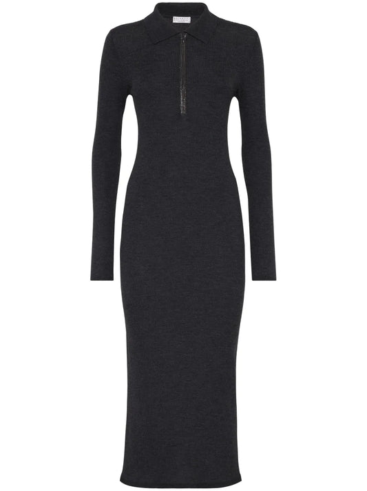 Monili-Trim Ribbed Midi Dress