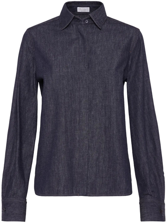 Monili Bead-Embellished Denim Shirt