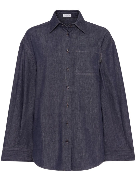Point-Collar Denim Shirt