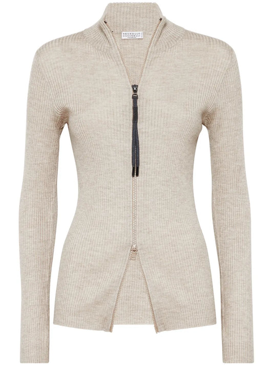 Cashmere-Blend Zip-Front Top