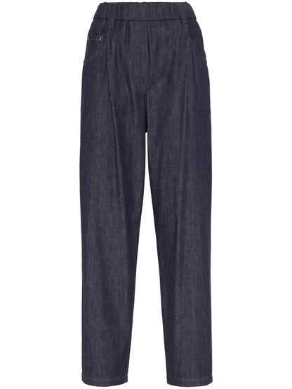 Elasticated-Waist Tapered Jeans