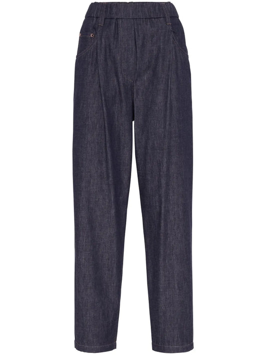 Elasticated-Waist Tapered Jeans