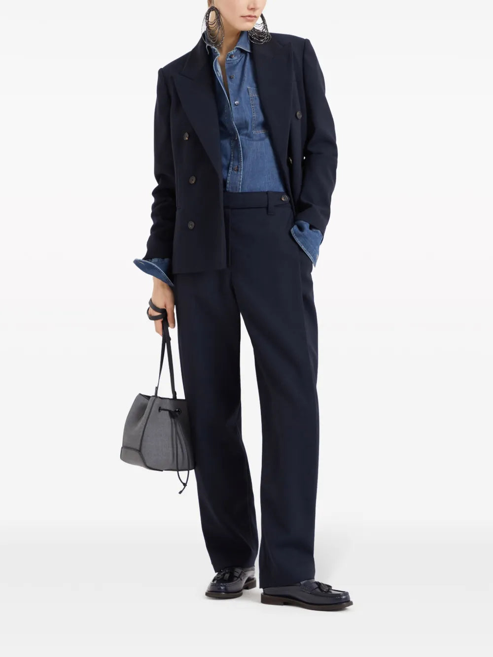 Monili-Detail Buttoned Denim Shirt