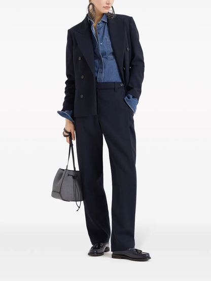 Monili-Detail Buttoned Denim Shirt