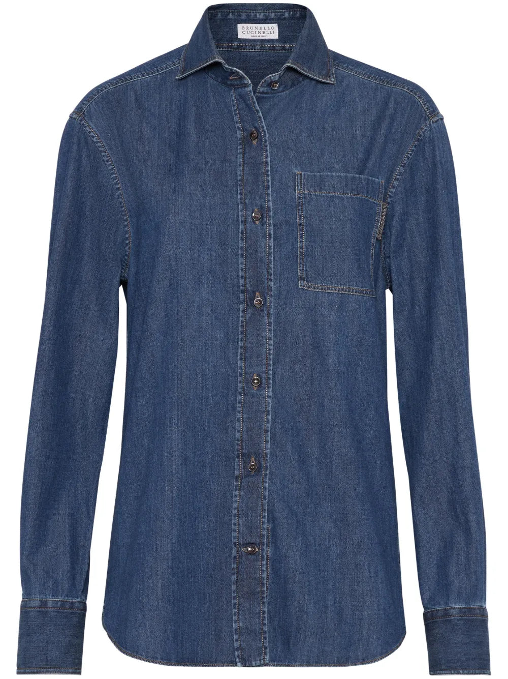 Monili-Detail Buttoned Denim Shirt
