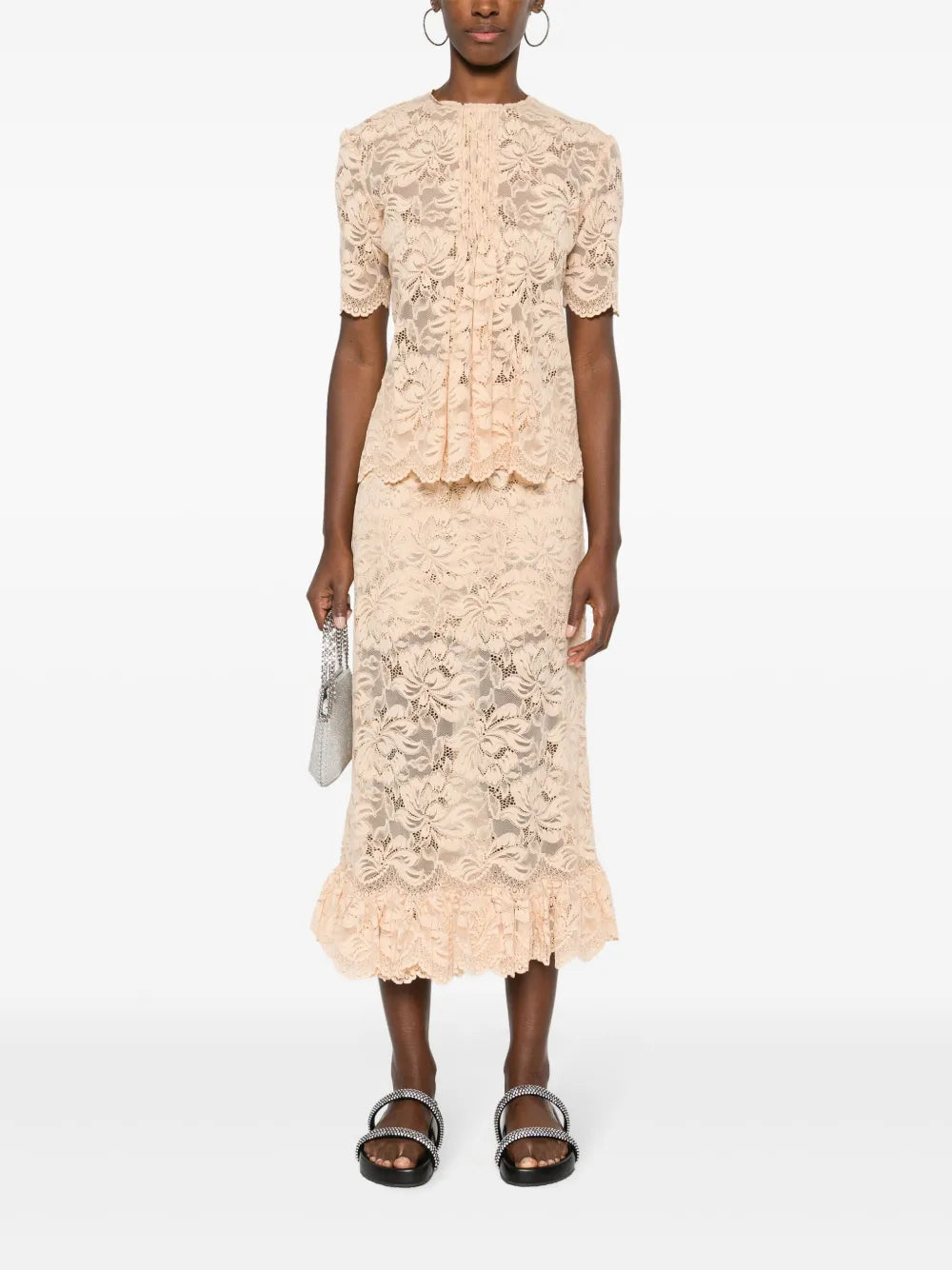 Corded-Lace Midi Skirt