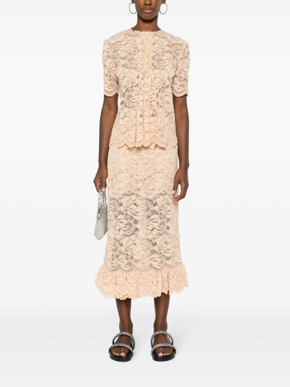 Corded-Lace Midi Skirt