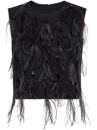 Feather-Detailing Sleeveless Top