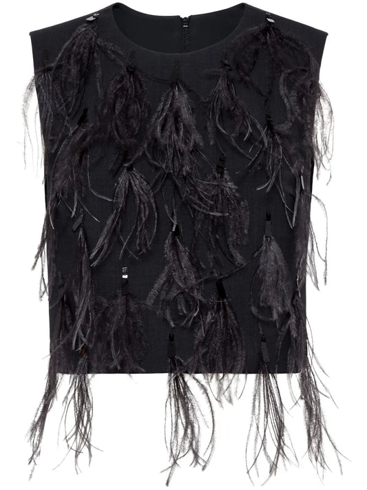 Feather-Detailing Sleeveless Top