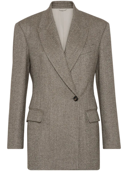 Double-Breasted Herringbone Blazer