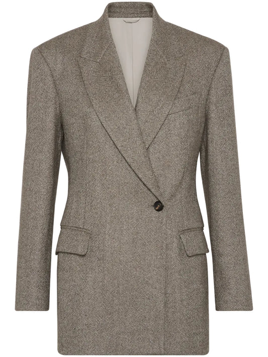 Double-Breasted Herringbone Blazer