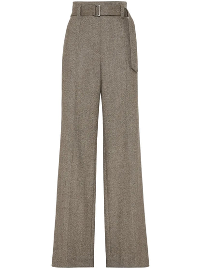 Herringbone-Pattern Pressed-Crease Trousers