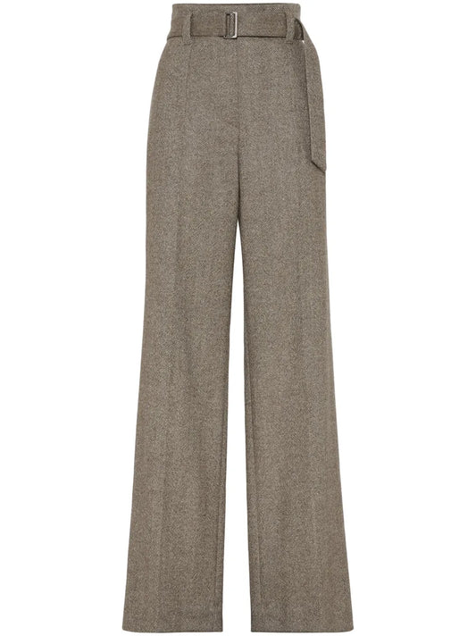 Herringbone-Pattern Pressed-Crease Trousers