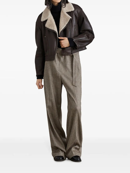 Herringbone-Pattern Pressed-Crease Trousers