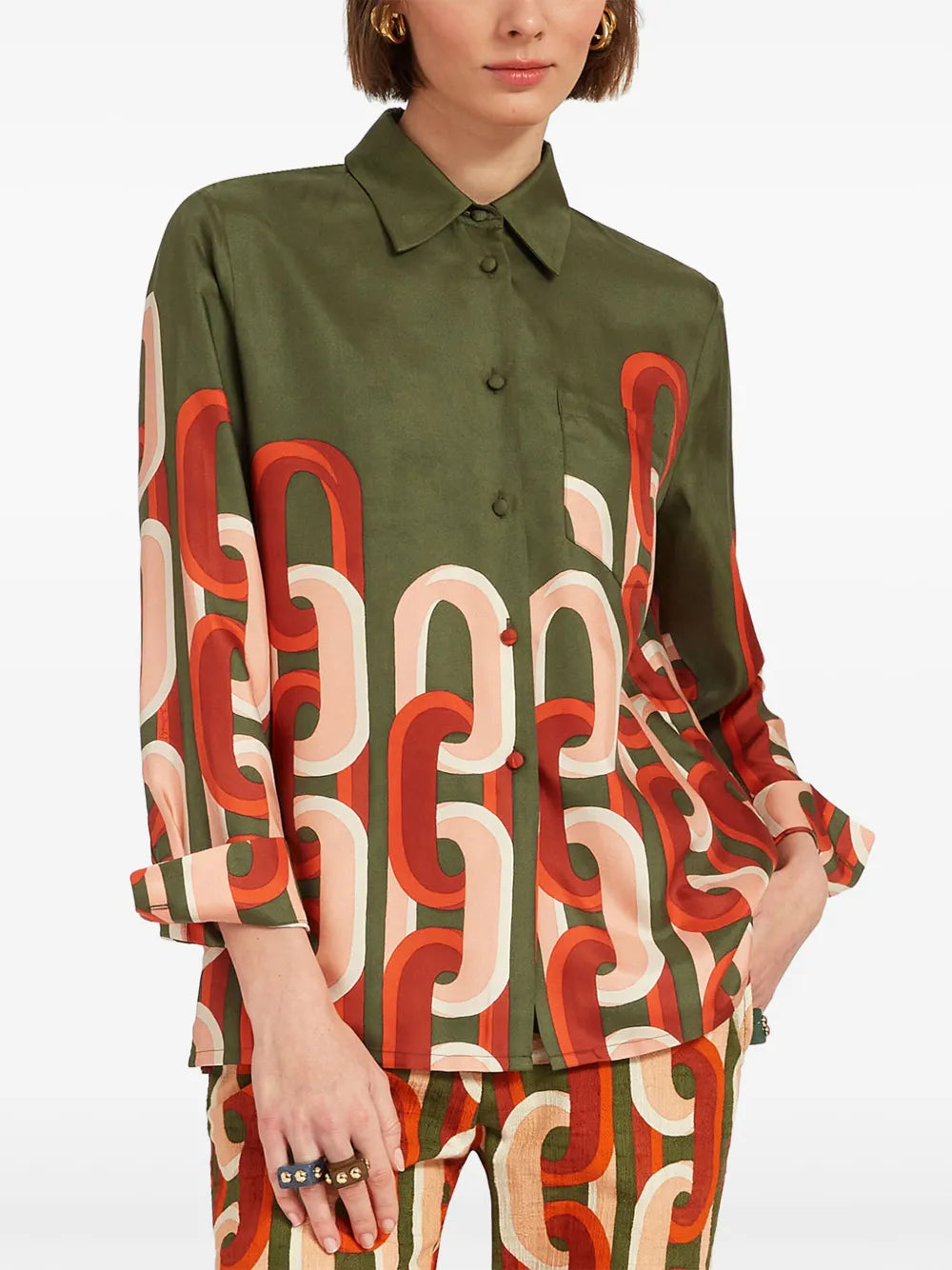 Silk Geometric Print Shirt