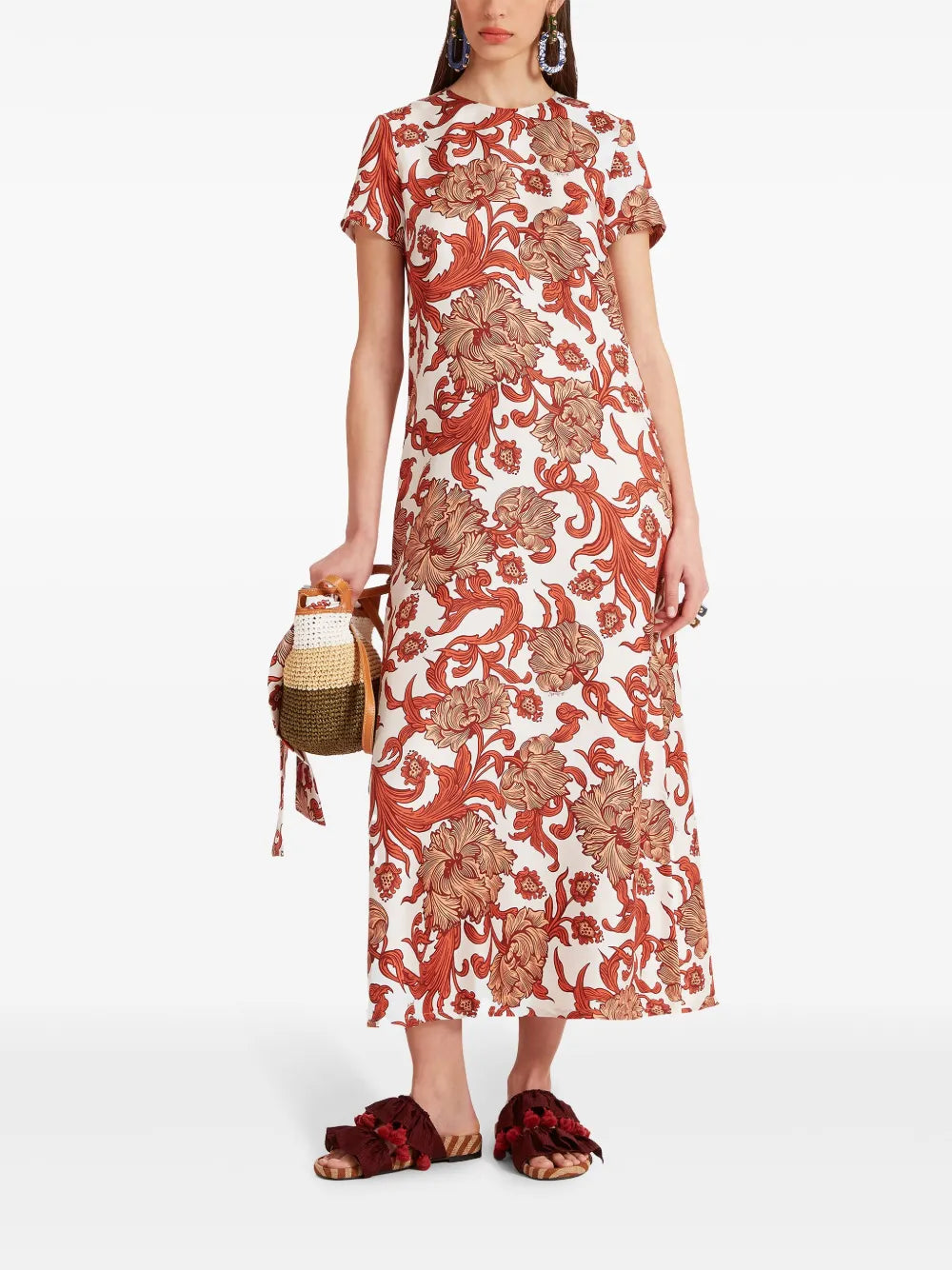 Swing Botanical-Print Silk Dress