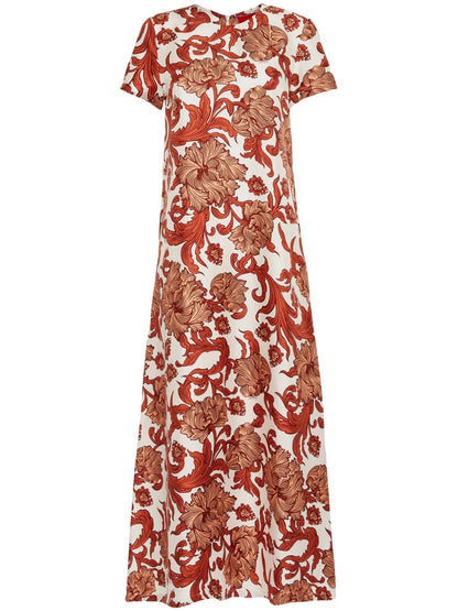 Swing Botanical-Print Silk Dress