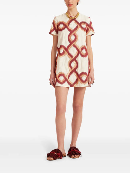 Mini Swing Geometric-Print Short-Sleeve Dress