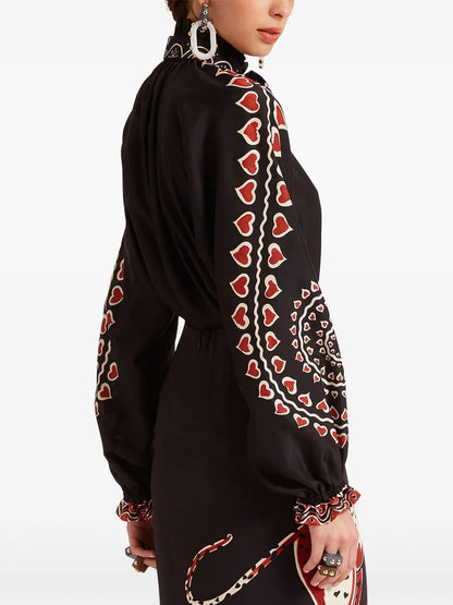 Cerere Silk Placée-Print Blouse