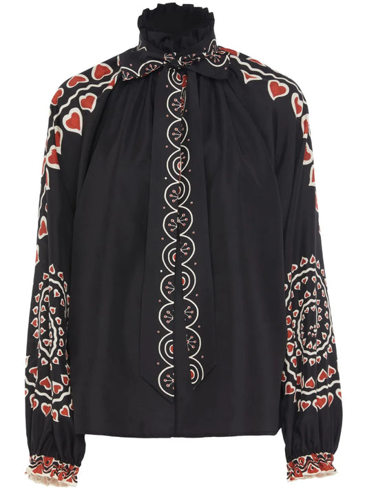 Cerere Silk Placée-Print Blouse
