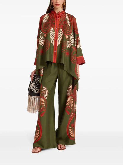 Geometric-Print Silk Shirt