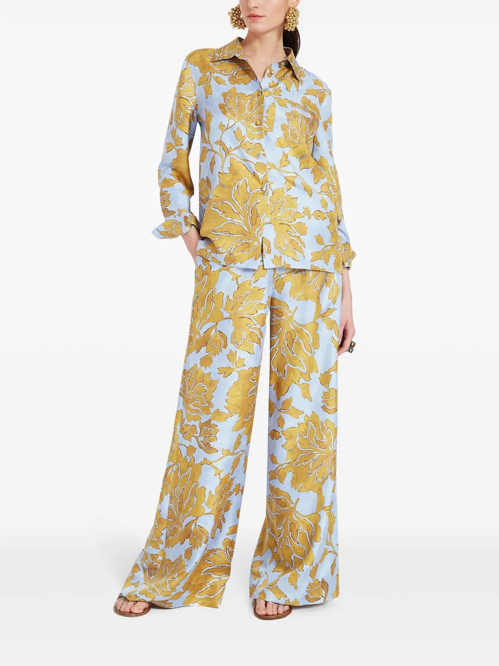 Floral-Print Silk Palazzo Pants