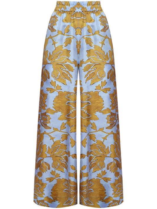 Floral-Print Silk Palazzo Pants