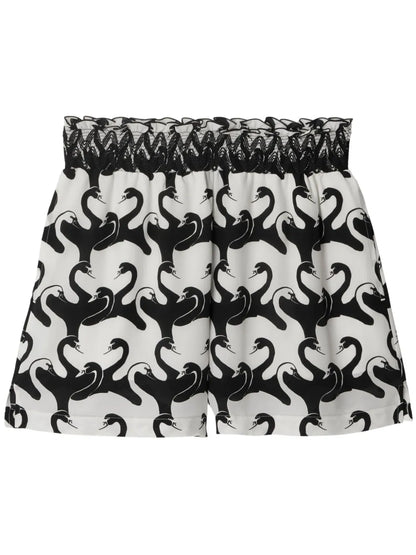 Swan-Print Silk Shorts