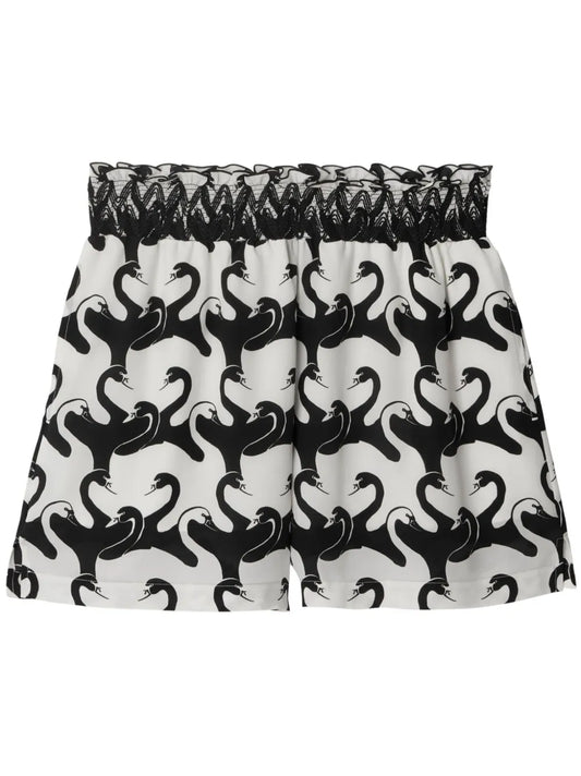 Swan-Print Silk Shorts