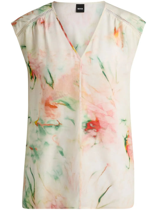 Floral-Print Silk Blouse