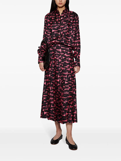 The Leslie Abstract-Print Midi Skirt