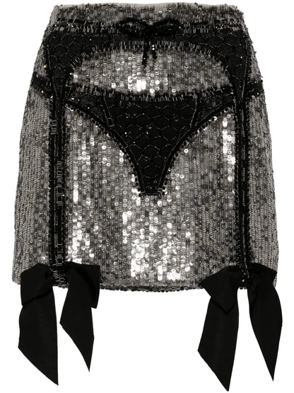 Lingerie-Beaded Sequinned Miniskirt