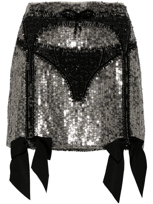 Lingerie-Beaded Sequinned Miniskirt