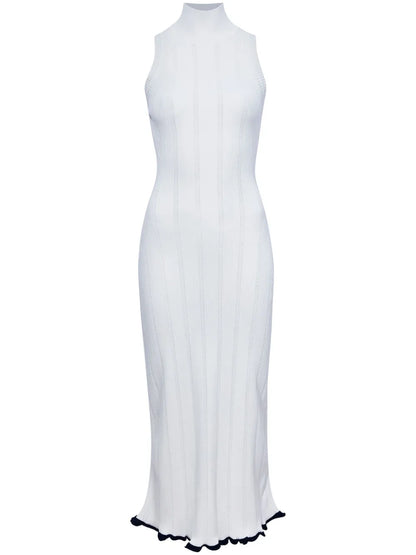 Pointelle-Knit High-Neck Dress