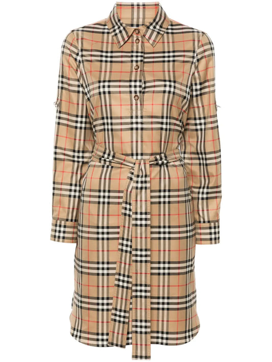 Vintage Check-Pattern Shirt Dress