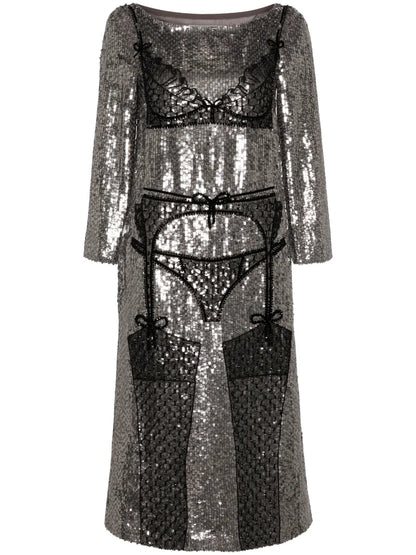 Lingerie-Beaded Sequinned Midi Dress