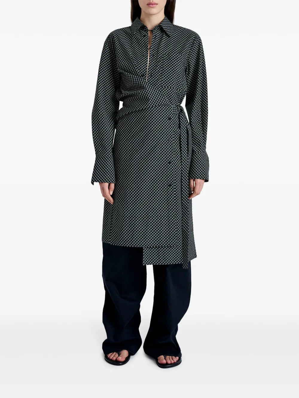 Check-Print Poplin Wrap Dress