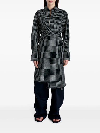 Check-Print Poplin Wrap Dress