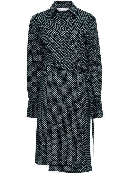Check-Print Poplin Wrap Dress