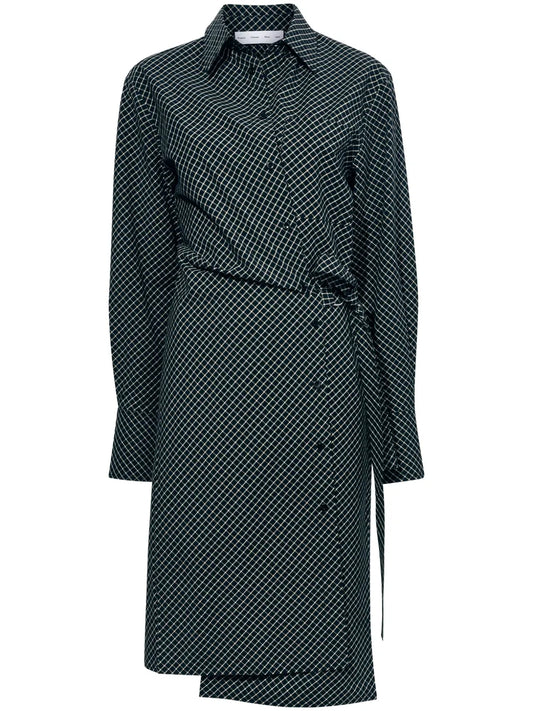 Check-Print Poplin Wrap Dress