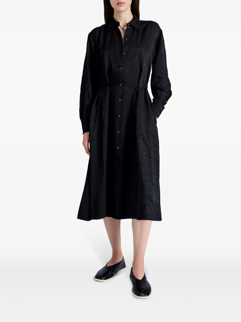 Crease-Effect Long-Sleeve Shirt Dress