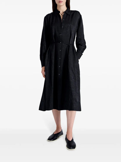 Crease-Effect Long-Sleeve Shirt Dress