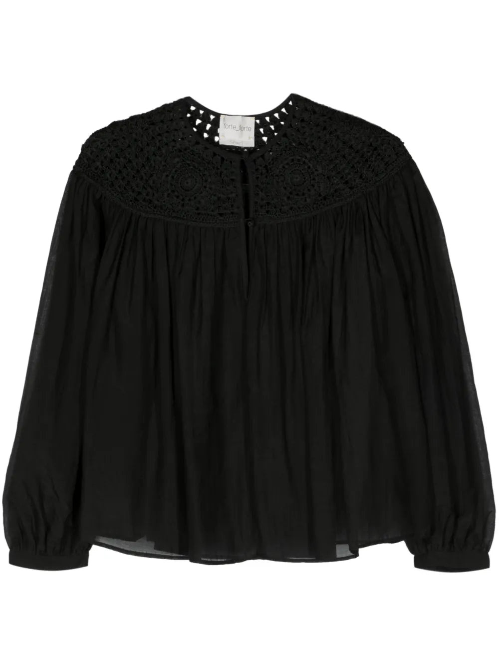 Crochet-Panel Cotton Blouse