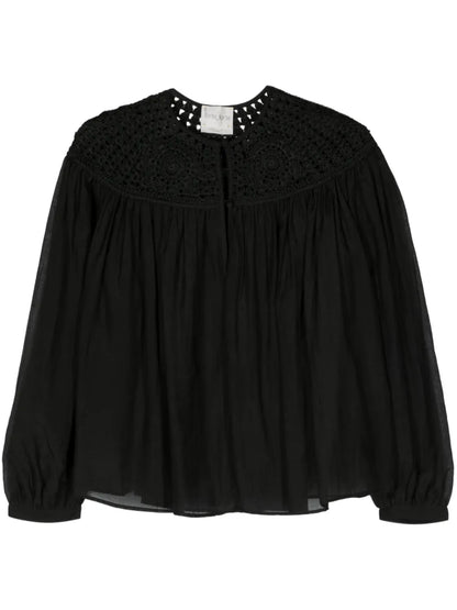 Crochet-Panel Cotton Blouse